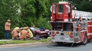 A Baltimore County ladder truck was involved in a crash while responding to a call on June 4.