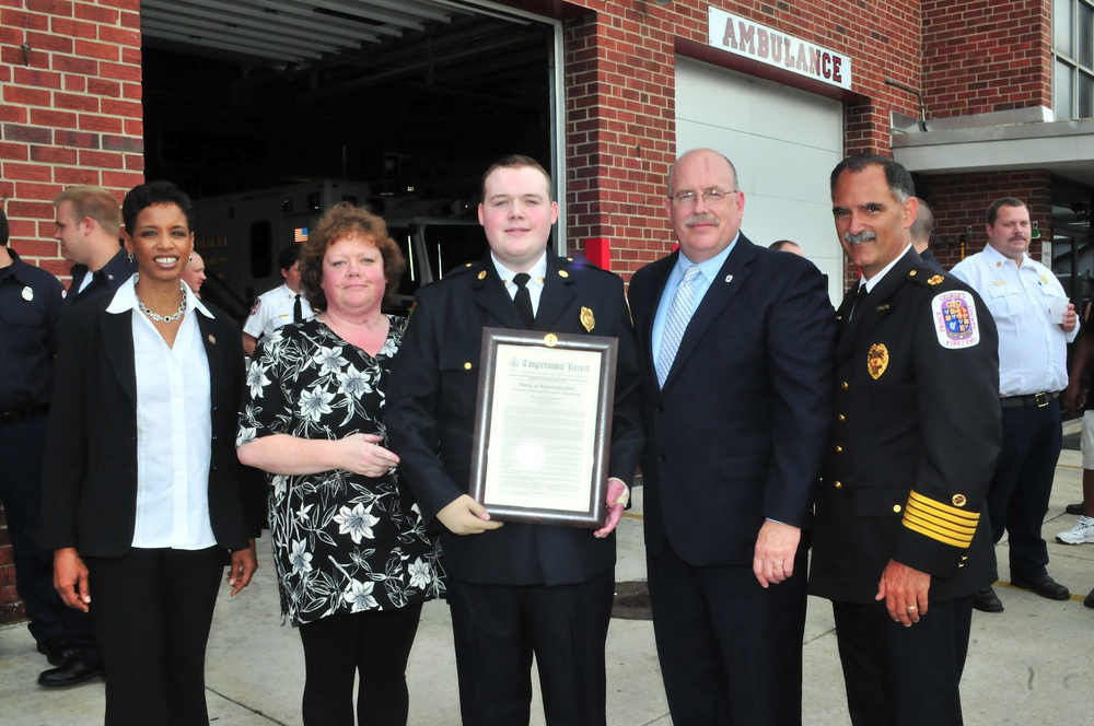 Bladensburg Volunteer Firefighter Kevin O'Toole received Congressional recognition, along with six other firefighters at his firehouse on June 12.