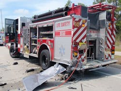 A Mazda RX-8 crashed into the back of North Naples Engine 42 that was parked at a medical emergency call on June 3. A Mazda RX-8 crashed into the back of North Naples Engine 42 that was parked at a medical emergency call on June 3.
