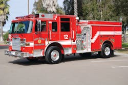 The San Diego, CA, Fire-Rescue Department designs its engine company apparatus to serve in a variety of geographic areas, including the ability to operate in off-road conditions during wildland fires. Note the short front bumper and rear body overhang designed to improve the angle of approach and departure.
