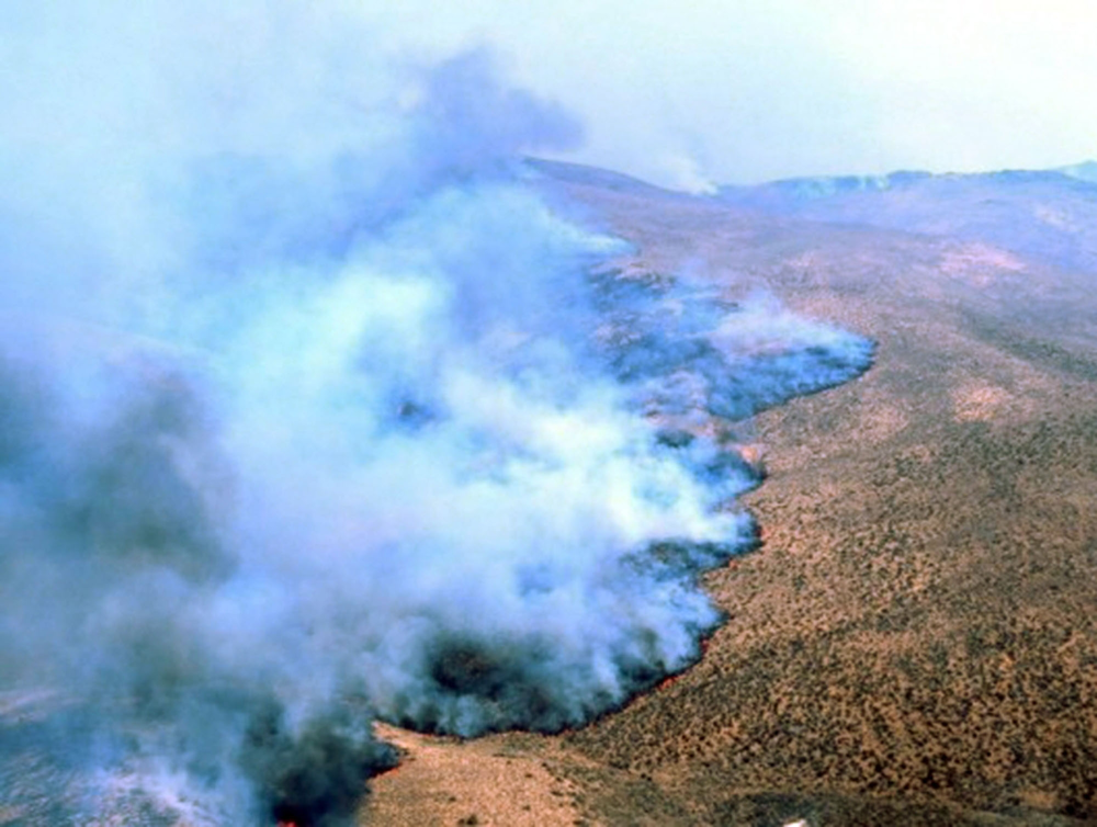 The Holloway Fire is seen outside Denio, Nev. on Aug. 11.
