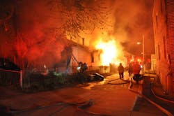 Five firefighters were severely burned battling a blaze at an abandoned house on April 8, 2011.