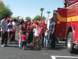 When showing apparatus to children, let them see the equipment that is stored inside the compartments. Also, show them the flashing lights, but be gentle with the siren or air horn. When showing apparatus to children, let them see the equipment that is stored inside the compartments. Also, show them the flashing lights, but be gentle with the siren or air horn.