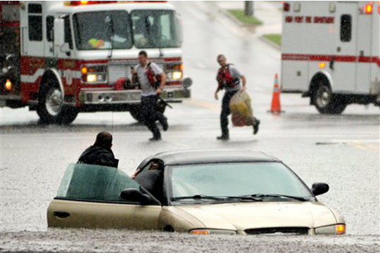 Crews made a dramatic rescue in front of a hospital where the man was headed.