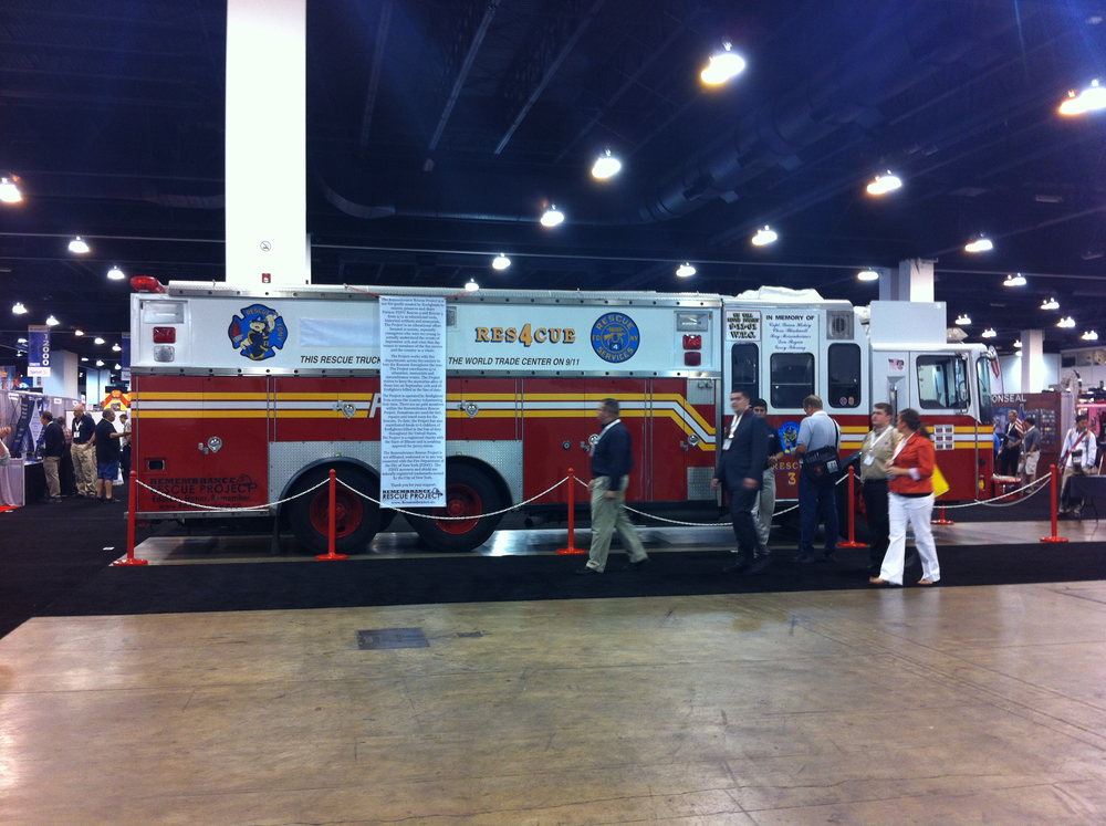 Rescue 4 is seen with the FDNY logos covered while at Fire-Rescue International 2012 in Denver, Colo.