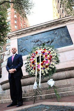 Fire Commissioner Salvatore Cassano is seen at the Fireman&apos;s Monument on Manhattan&apos;s Upper West Side on Sept. 11, 2012.