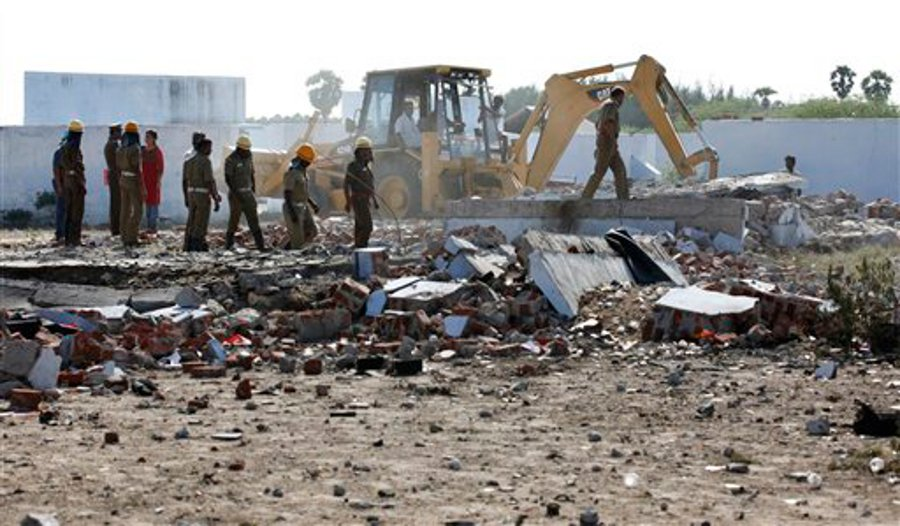 Firefighters look for victims in the rubble of the Om Siva Shakti fireworks factory on Sept. 6.