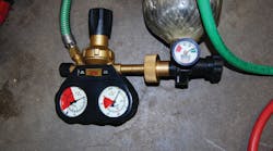 Photo 1: This pressure regulator has high- and low-pressure gauges that read the pressure in the air supply source, such as a 4,500 psi SCBA. Photo 1: This pressure regulator has high- and low-pressure gauges that read the pressure in the air supply source, such as a 4,500 psi SCBA.