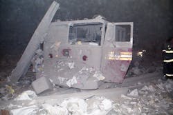 FDNY Engine 214 was parked about a block east of the World Trade Center Site when the towers collapsed. FDNY Engine 214 was parked about a block east of the World Trade Center Site when the towers collapsed.