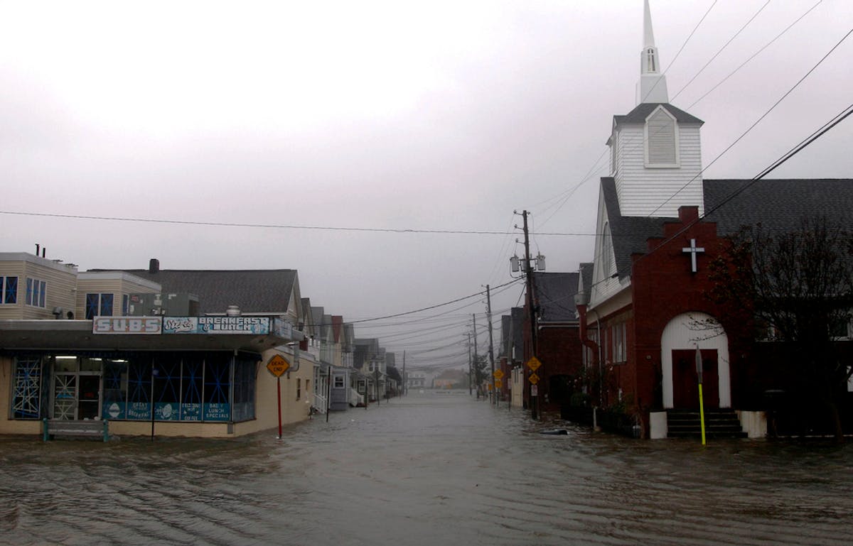 Waters flood Ocean Ave. in Sea Bright, N.J., on Oct. 29.