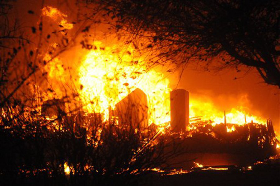 A firesweeps through the small town of Bucyrus, N.D. on Oct. 17.