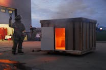 Series of photos depicts a backdraft in a one-half-scale model compartment burn at Eastern Kentucky University.