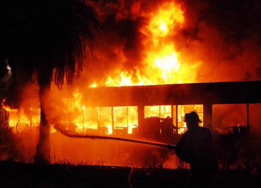 Los Angeles Firefighters battled a massive commercial fire in the Echo Park neighborhood for close to two hours on Oct. 9.