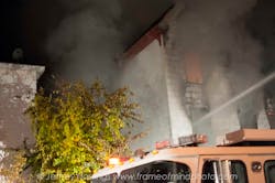 The blaze started on the second floor of the apartment building and quickly spread to the third in Manchester, N.H. on Oct. 17. The blaze started on the second floor of the apartment building and quickly spread to the third in Manchester, N.H. on Oct. 17.
