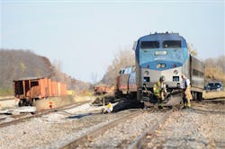 Firefighters inspect the scene of a train derailment just north of Niles, Mich. on Oct. 21. Firefighters inspect the scene of a train derailment just north of Niles, Mich. on Oct. 21.