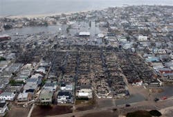 This aerial photo shows burned-out homes in the Breezy Point section of the Queens borough New York after a fire on Oct. 30.