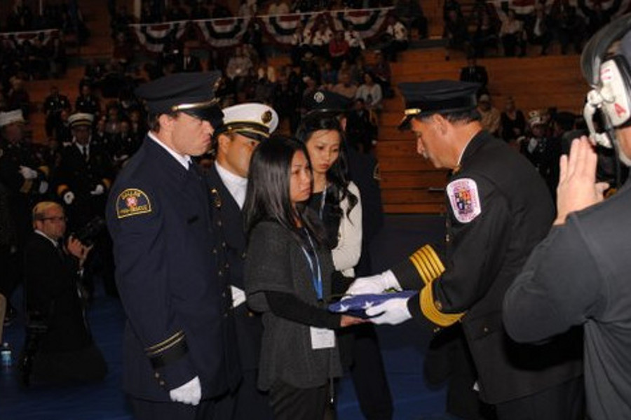 Fallen firefighters' families find support from returning survivors who understand the myriad of emotions at the National Fallen Firefighters Memorial Weekend in Emmitsburg, Md.