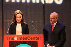 FDNY Social Media Manager Emily Rahimi is seen with Fire Commissioner Salvatore Cassano as they accept the Shorty Award for #LiveSavingHero earlier this year. FDNY Social Media Manager Emily Rahimi is seen with Fire Commissioner Salvatore Cassano as they accept the Shorty Award for #LiveSavingHero earlier this year.