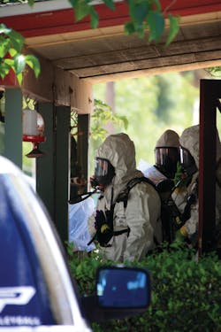 To be able to select protective equipment and safely operate at a hazmat scene, responders use air-monitoring instruments to identify the type of chemical present and where it is located.