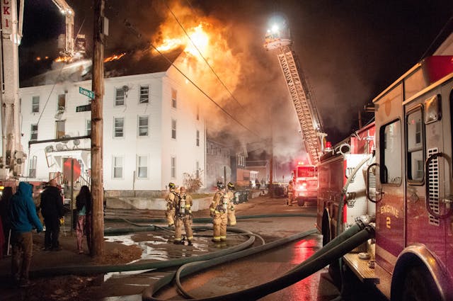 A 3-alarm fire broke out Sunday at 3 Barr St. in Manchester, N.H.