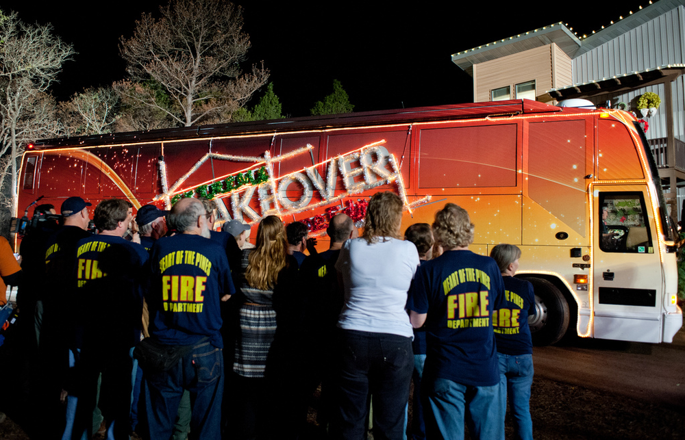 Heart of the Pines firefighters gather for the unveiling of the home built for the Zdroj family with the help of Extreme Makeover:Home Edition and local builder EFC Custom Homes.