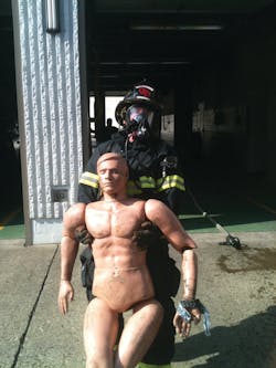 You don't need expensive props or training buildings to create effective training. Using a rescue maniquine in the parking lot of the station, these firefighters train on tactics and fitness. You don't need expensive props or training buildings to create effective training. Using a rescue maniquine in the parking lot of the station, these firefighters train on tactics and fitness.