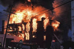 Fire tears through a Fitchburg building.