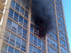 Two people were killed and another was badly injured in a high rise fire on the city's South Shore neighborhood on Tuesday. Two people were killed and another was badly injured in a high rise fire on the city's South Shore neighborhood on Tuesday.