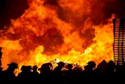 Firefighters from 22 area department battle a blaze at the Industrial Pallet Corp., Saturday, Jan. 5, 2012, near Clarks Hill, Ind. Firefighters from Tippecanoe and Clinton counties responded with ladder, tower and tanker trucks and abouConditions approximately 12 seconds after firefighters bailed out the window t 100 area firefighters. Firefighters from 22 area department battle a blaze at the Industrial Pallet Corp., Saturday, Jan. 5, 2012, near Clarks Hill, Ind. Firefighters from Tippecanoe and Clinton counties responded with ladder, tower and tanker trucks and abouConditions approximately 12 seconds after firefighters bailed out the window t 100 area firefighters.