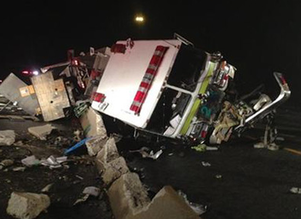 Four Prince George's County firefighters were seriously injured when their fire truck wrecked on the beltway.