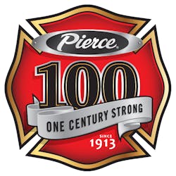 Pierce is kicking off its yearlong centennial celebration and has launched a special website section at www.piercemfg.com/100thAnniversary. This Pierce 100-Year Anniversary logo will be featured on each and every vehicle shipped in 2013.