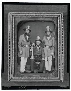 Foremen from the Phoenix Fire Company and Mechanic Fire Company in Charleston, SC, pose for a Daguerreotype, circa 1855. Foremen from the Phoenix Fire Company and Mechanic Fire Company in Charleston, SC, pose for a Daguerreotype, circa 1855.