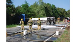 Gwinnett County Fire Department Hazardous Materials Response Team responded to an overturned tanker that spilled 2,000 gallons of gasoline into a creek.