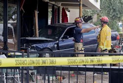 Las Vegas firefighters examine the scene of an accident where a vehicle crashed into a crowded restaurant, Monday, April 1, 2013, in Las Vegas. Ten people were seriously injured and at least one person was arrested Monday after the car plowed into the patio of the Egg & I restaurant during the lunch hour and came to rest with its hood inside a shattered plate glass window. Victims were transported to two nearby hospitals with non-life threatening injuries after the crash shortly after 12:30 p.m. Las Vegas firefighters examine the scene of an accident where a vehicle crashed into a crowded restaurant, Monday, April 1, 2013, in Las Vegas. Ten people were seriously injured and at least one person was arrested Monday after the car plowed into the patio of the Egg & I restaurant during the lunch hour and came to rest with its hood inside a shattered plate glass window. Victims were transported to two nearby hospitals with non-life threatening injuries after the crash shortly after 12:30 p.m.