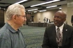 Louis Amabili (left) talks with U.S. Fire Administrator Ernie Mitchell Wednesday morning at CFSI. Louis Amabili (left) talks with U.S. Fire Administrator Ernie Mitchell Wednesday morning at CFSI.