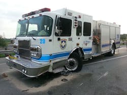 This engine was struck by a pick-up truck. This engine was struck by a pick-up truck.