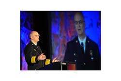 Baltimore Fire Chief James Clack addresses Firehouse Expo attendees in 2011.