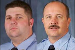 Bryan, Texas Fire Lieutenants Eric Wallace, left and Gregory Pickard, right were killed in the Feb. 15 fire.