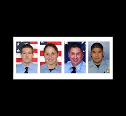 From left, firefighter EMT Robert Garner, probationary firefighter Anne Sullivan, engineer operator EMT Robert Bebee, and Capt. EMT Matthew Renaud of the Houston Fire Department. From left, firefighter EMT Robert Garner, probationary firefighter Anne Sullivan, engineer operator EMT Robert Bebee, and Capt. EMT Matthew Renaud of the Houston Fire Department.