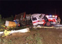 An 18-year-old Reno County (Kan.) firefighter suffered only minor injuires after the fire engine she was driving rolled over. An 18-year-old Reno County (Kan.) firefighter suffered only minor injuires after the fire engine she was driving rolled over.