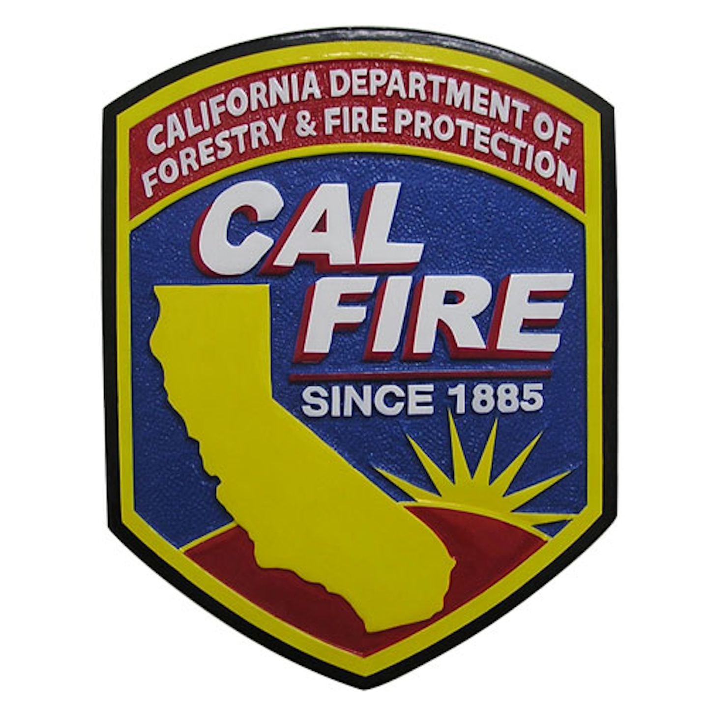 California Fire Emblem Patch Solid Mahogany Wooden Plaque | Firehouse
