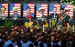 Drum Major Brian Brendel, of the Prescott Memorial Pipe and Drums, directs the group at the memorial service Tuesday. Drum Major Brian Brendel, of the Prescott Memorial Pipe and Drums, directs the group at the memorial service Tuesday.