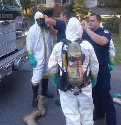 Both police hazardous device technicians and fire hazardous materials technicians went down range in appropriate PPE and evaluated the substance. Both police hazardous device technicians and fire hazardous materials technicians went down range in appropriate PPE and evaluated the substance.
