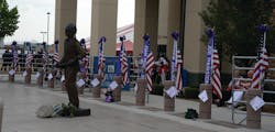 A memorial service was held in Prescott, AZ. Flags and the name of each of the 19 Hotshots were displayed outside. More than 30,000 were in attendance from around the world. A memorial service was held in Prescott, AZ. Flags and the name of each of the 19 Hotshots were displayed outside. More than 30,000 were in attendance from around the world.