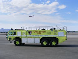 Oshkosh Airport Products Group delivered its 1,000th Oshkosh® Striker® Aircraft Rescue and Fire Fighting (ARFF) vehicle; the vehicle was placed into service at McCarran International Airport in Las Vegas, Nev. Where it will serve alongside the first Striker 8 x 8 ever manufactured. Oshkosh Airport Products Group delivered its 1,000th Oshkosh® Striker® Aircraft Rescue and Fire Fighting (ARFF) vehicle; the vehicle was placed into service at McCarran International Airport in Las Vegas, Nev. Where it will serve alongside the first Striker 8 x 8 ever manufactured.