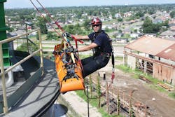 Going over the edge, 110 feet up. No 'made-for-TV' anchors, just the way we would do it in an actual incident. Going over the edge, 110 feet up. No 'made-for-TV' anchors, just the way we would do it in an actual incident.