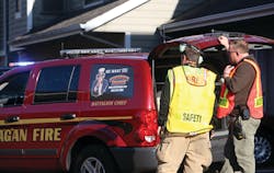 Photo 1: The incident safety officer should check in with the incident commander before observing the scene. Photo 1: The incident safety officer should check in with the incident commander before observing the scene.
