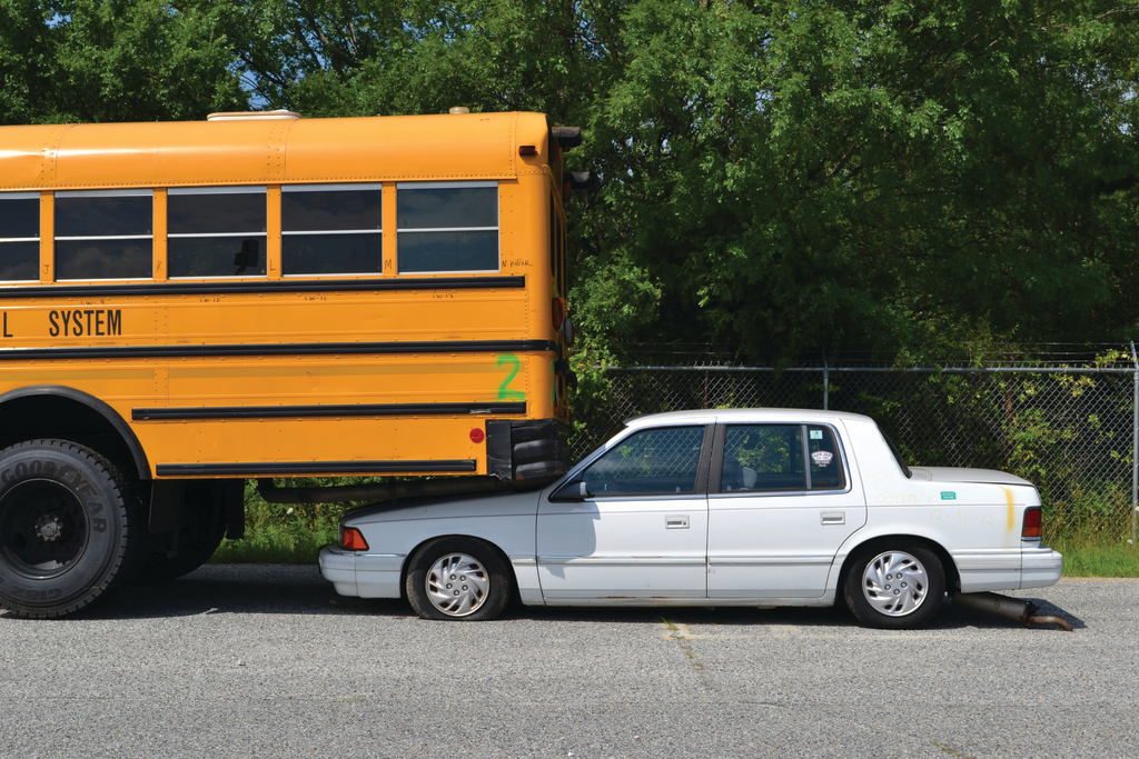 A good underride training scenario requires the front of an acquired vehicle to be placed under the rear of a larger, heavier vehicle. The simulation would be that occupants are trapped in the front seats of the smaller vehicle.