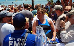 After swimming from Cuba to Key West, Diana Nyad, was taken to the hospital for a check-up. After swimming from Cuba to Key West, Diana Nyad, was taken to the hospital for a check-up.