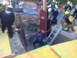 Trench rescue teams from Frederick, Montgomery and Howard counties work to free a man. Trench rescue teams from Frederick, Montgomery and Howard counties work to free a man.